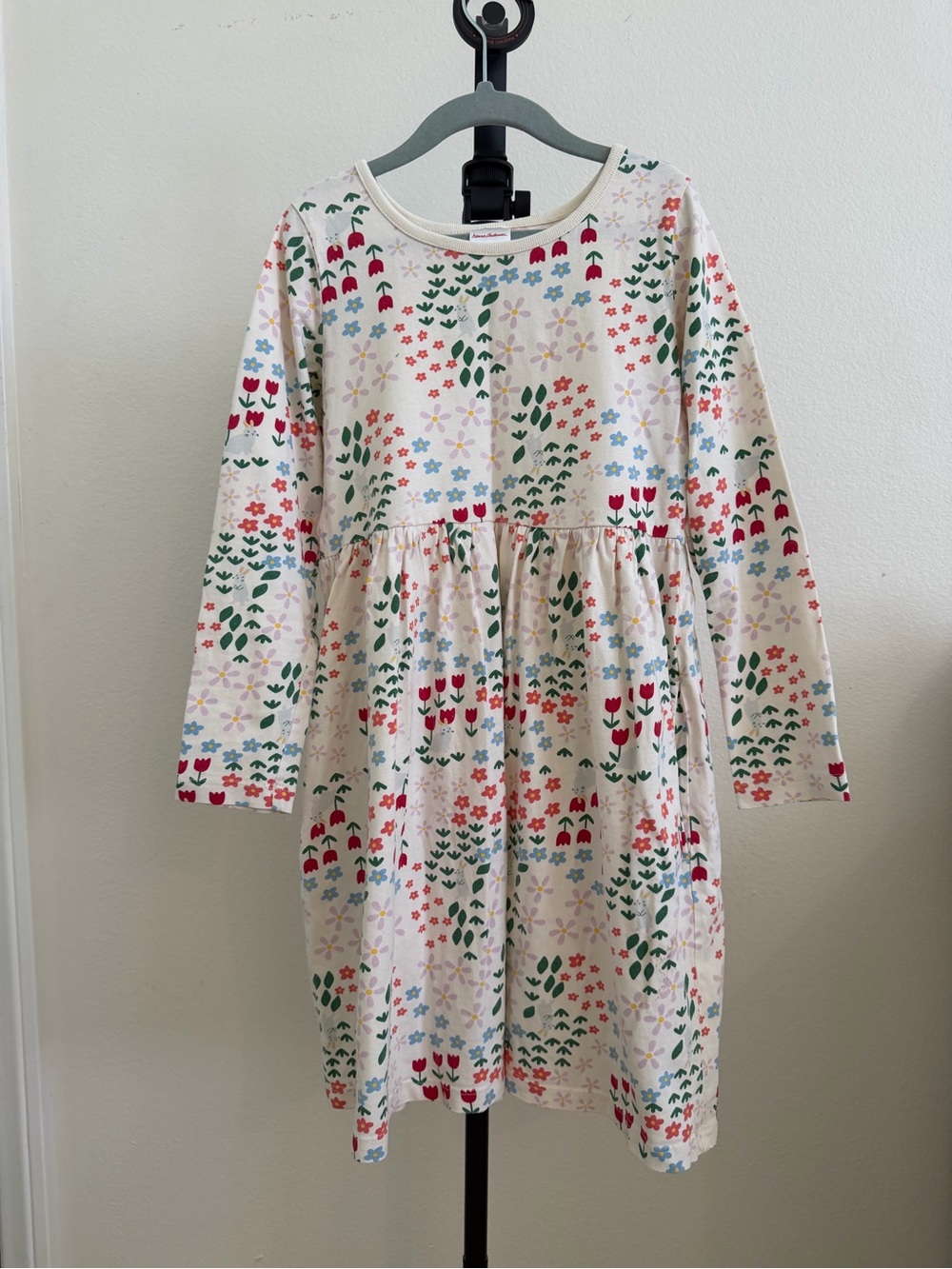 Hanna Andersson Girls' Cream Floral Long-Sleeve Dress